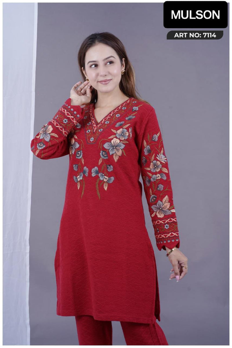 Stay effortlessly elegant with this premium embroidered winter suit in royal plum. Designed with intricate floral thread work on a warm, soft fabric – perfect for everyday comfort and festive charm.