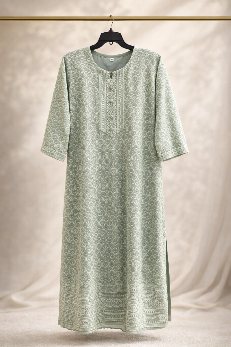 Elegant Printed Straight Kurta with Intricate Neck Detailing for Women | Casual & Daily Wear