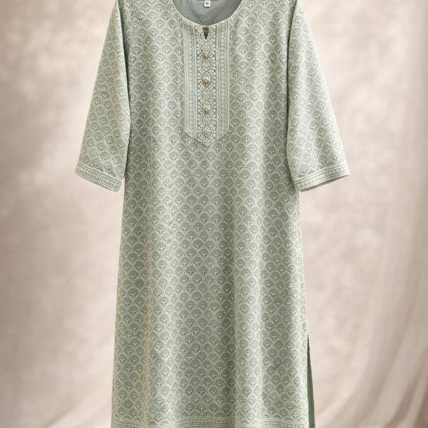 Elegant Printed Straight Kurta with Intricate Neck Detailing for Women | Casual & Daily Wear