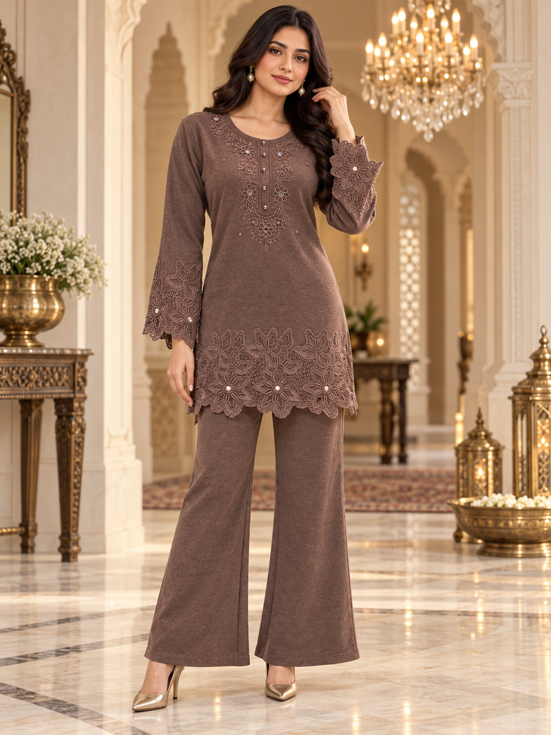 Embroidered Cutwork Winter Co-ord Set