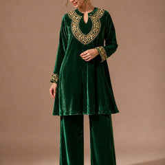 Royal Wine Velvet Embroidered Co-ord Set for Women