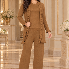 Ruffle Detail 3-Piece Knitted Winter Co-ord Set for Women