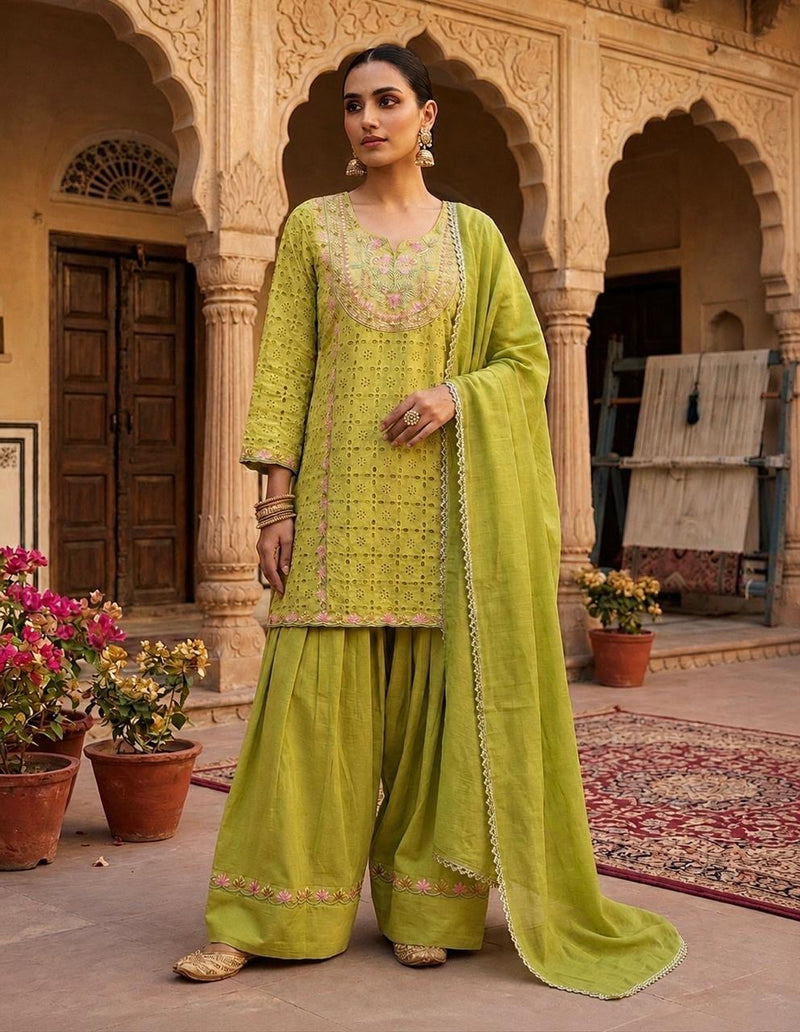 Women’s Baby Pink Embroidered Kurta Palazzo Set with Dupatta | Festive Ethnic Suit