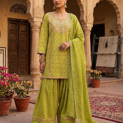 Women’s Baby Pink Embroidered Kurta Palazzo Set with Dupatta | Festive Ethnic Suit