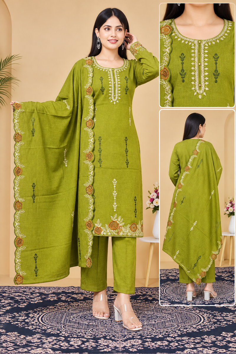 Floral Embroidered Kurta Pant Dupatta Set