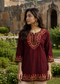 Bottle Green Multicolour Floral Embroidered Short Kurti for Women