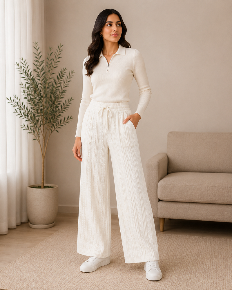 Women’s Cable Knit Wide-Leg Winter Lower | Premium Knitted Warm Pants