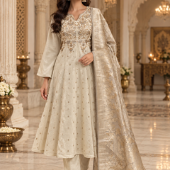 Wool Anarkali Suit Set with Gold Dupatta