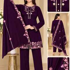 Floral Embroidered 3-Piece Suit Set with Dupatta for Women