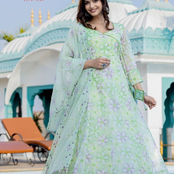 Anarkali Kurta Set  Floral Printed with Dupatta