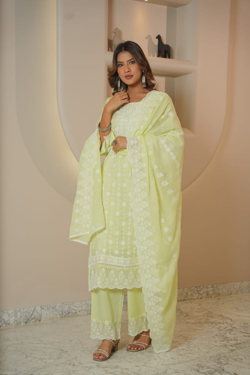 Blush Pink Chikankari Embroidered Cotton Suit Set with Dupatta for Women | Elegant Ethnic Wear
