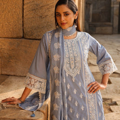 Mulson Mist Blue Embroidered Suit Set
