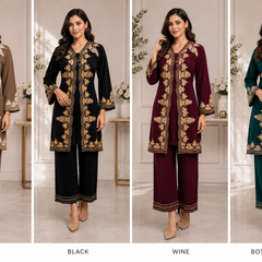 Kashmira Noor Embroidered Winter Co-ord Set – Mocha Brown