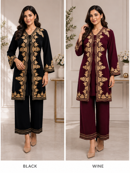 Kashmira Noor Embroidered Winter Co-ord Set – Mocha Brown