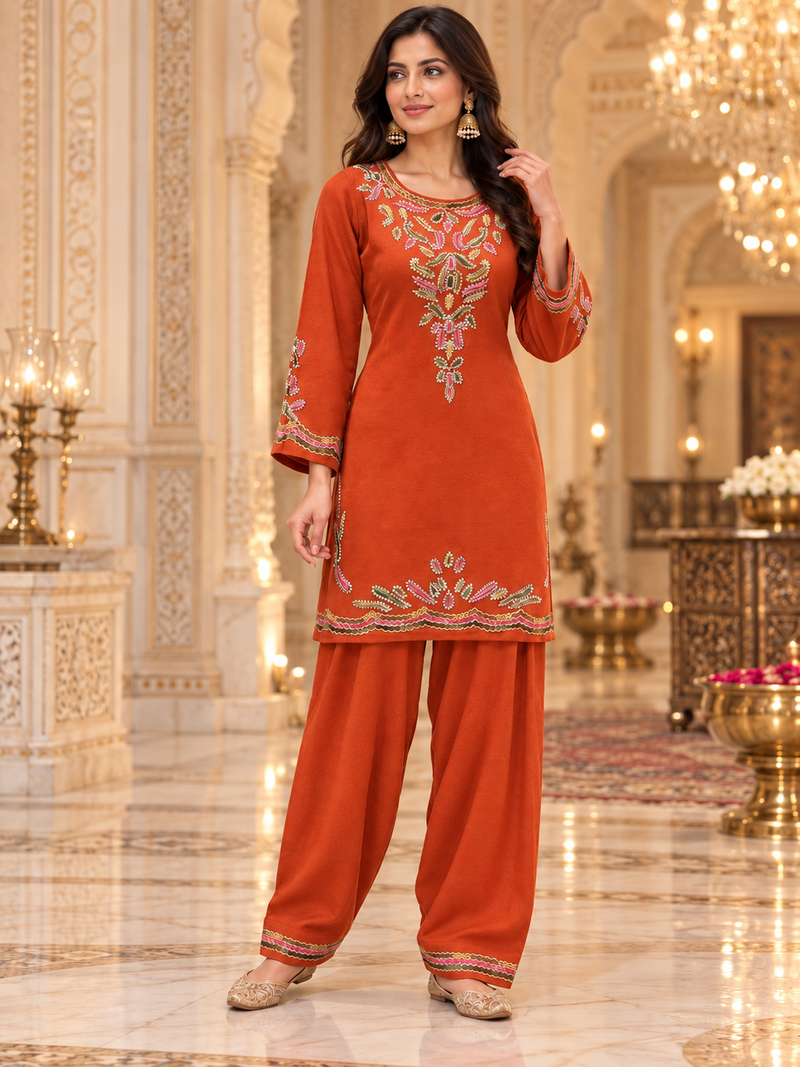 Kashmiri Embroidered Kurta Farshi Salwar Set