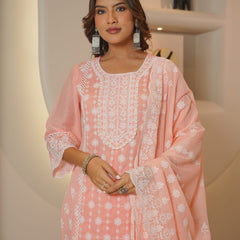 Blush Pink Chikankari Embroidered Cotton Suit Set with Dupatta for Women | Elegant Ethnic Wear