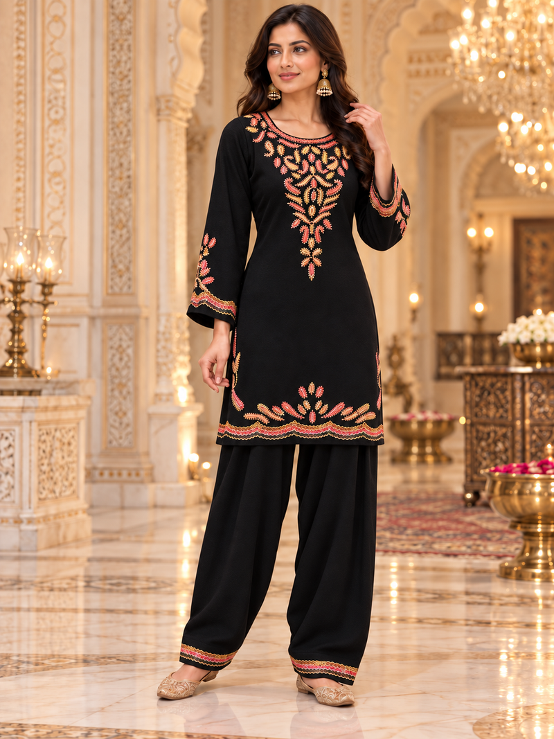 Kashmiri Embroidered Kurta Farshi Salwar Set