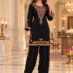 Kashmiri Embroidered Kurta Farshi Salwar Set