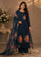Women’s Navy Blue Floral Printed Kurta Palazzo Set with Dupatta | Elegant Festive Ethnic Wear