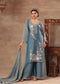 Women’s Steel Blue Embroidered Kurta Palazzo Set with Dupatta | Festive Ethnic Wear
