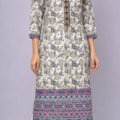 Women’s Beige Multi Floral Printed Straight Kurta