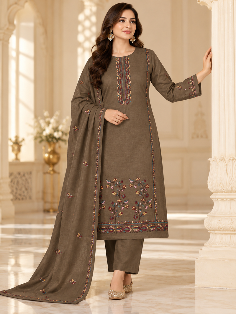 Embroidered Kurta, Pants & Dupatta Set