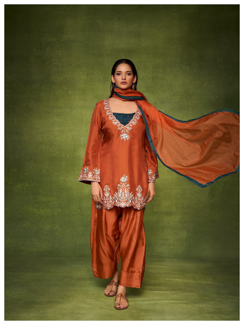 Women’s Embroidered Kurta Palazzo Set with Dupatta