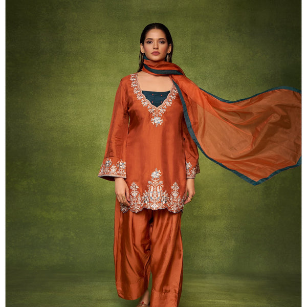 Women’s Embroidered Kurta Palazzo Set with Dupatta