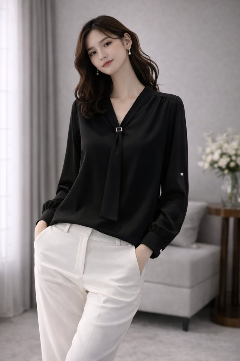 Mulson Elegant Tie-Neck Blouse