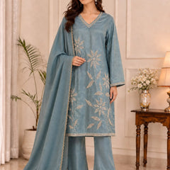 Women’s Dusty Rose Embroidered Kurta Palazzo Set with Dupatta | Elegant Festive Ethnic Wear