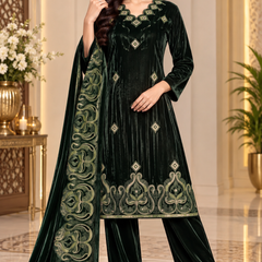 Embroidered Velvet 3-Piece Suit Set