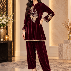 Emerald Noor Embroidered Velvet Co-ord Set