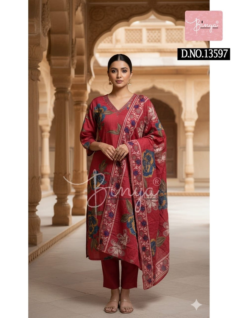 Elegant Embroidered V-Neck Kurta Set with Dupatta – Premium Ethnic Women’s Suit
