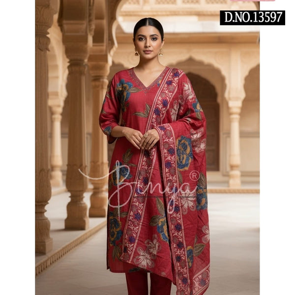 Elegant Embroidered V-Neck Kurta Set with Dupatta – Premium Ethnic Women’s Suit