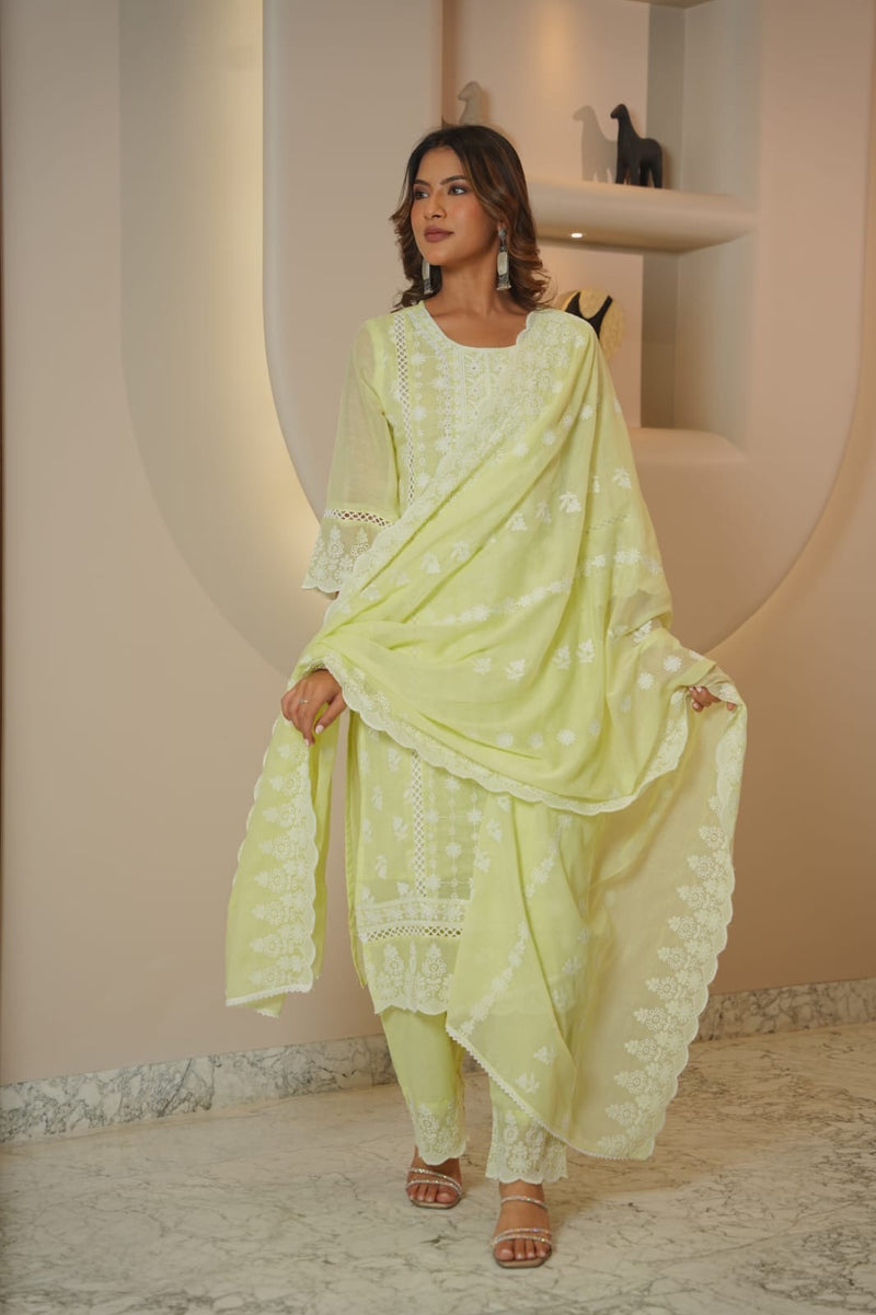 Blush Pink Chikankari Embroidered Cotton Suit Set with Dupatta for Women | Elegant Ethnic Wear