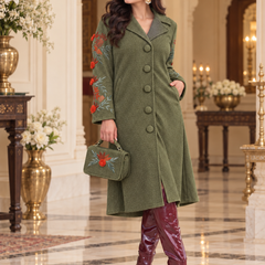 Floral Embroidered Long Winter Coat