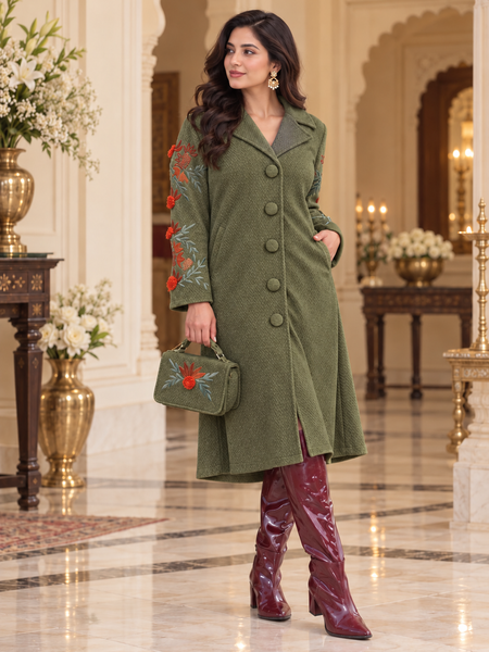 Floral Embroidered Long Winter Coat