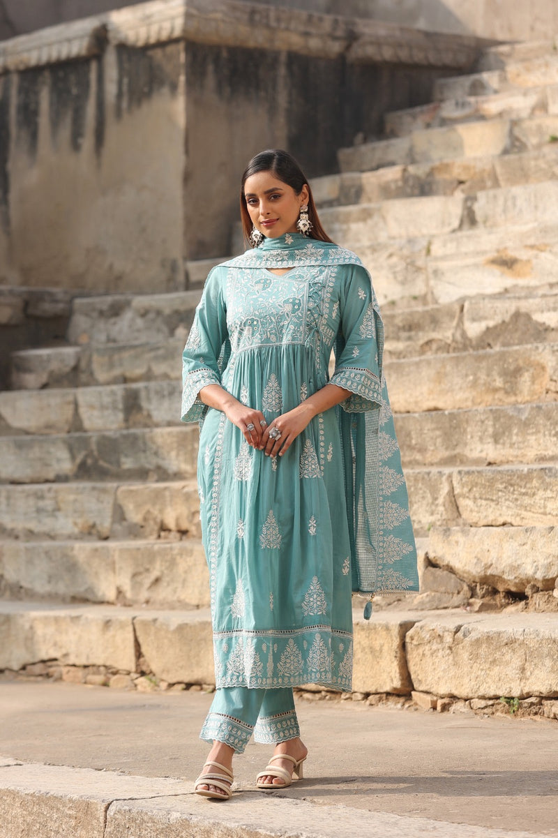 Elegant Cotton Kurta Set with Handcrafted Embroidery