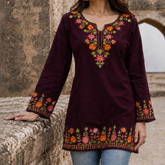 Mehendi Green Floral Embroidered Short Kurti for Women