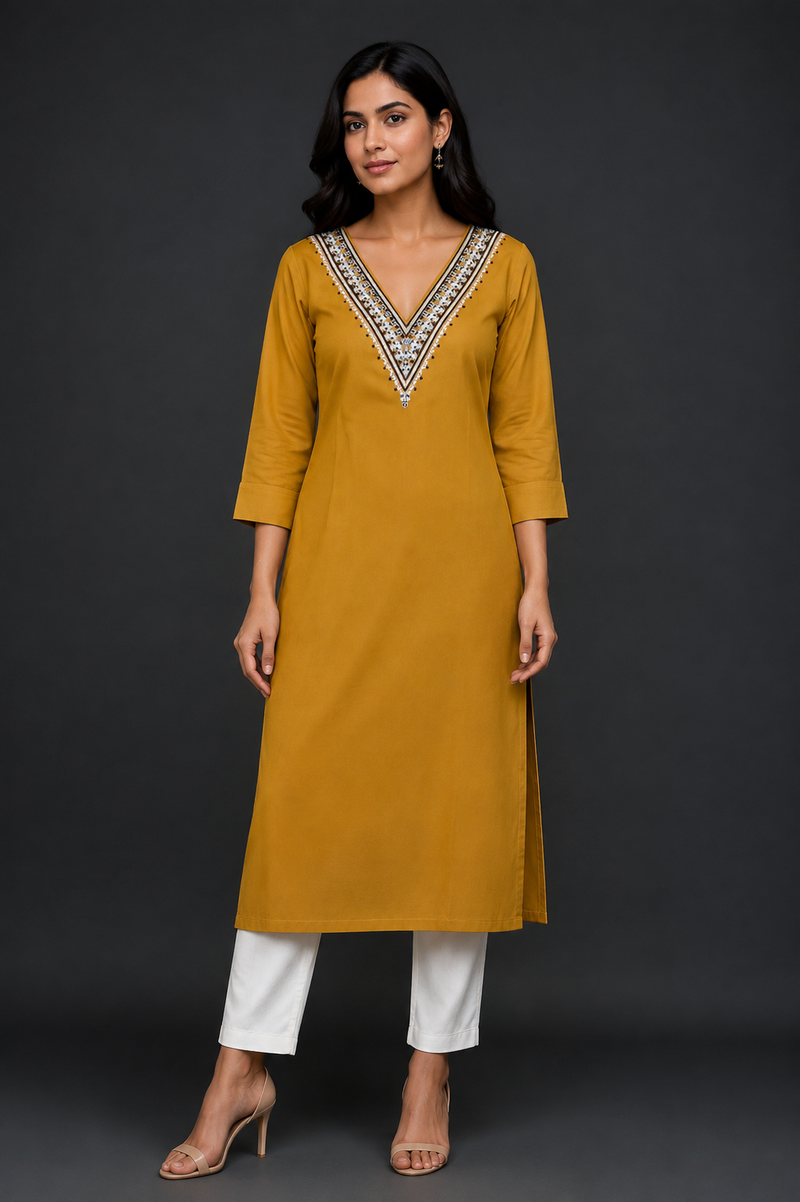 Women’s Rani Pink Embroidered Straight Kurta