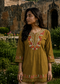 Bottle Green Multicolour Floral Embroidered Short Kurti for Women