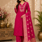Women’s Royal Purple Embroidered Kurta Pant Set with Banarasi Dupatta | Festive Ethnic Suit