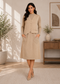 Beige Premium Knitted Waistcoat & A-Line Midi Dress Co-ord Set for Women