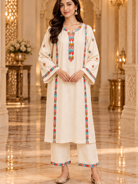 Geometric Embroidered Kurta Pant Chogha Set