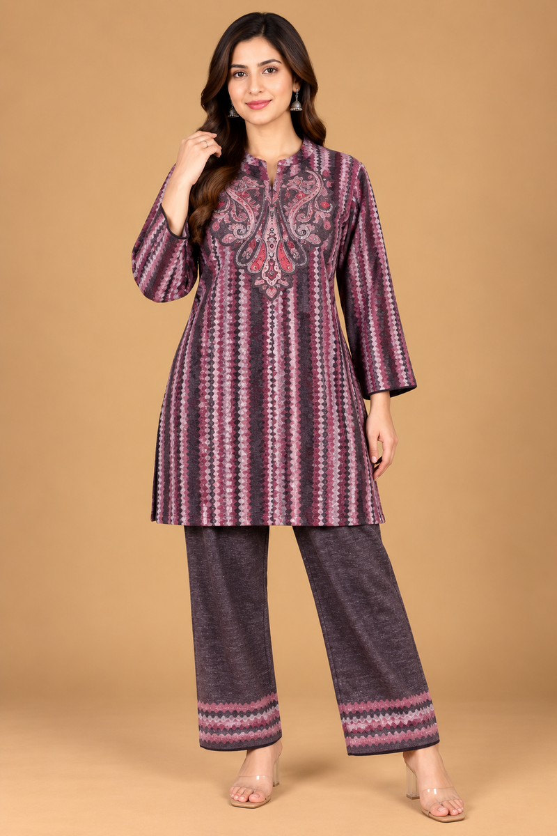 Karachi Wool Paisley Printed Winter Co-ord Set