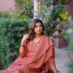 Premium Mul Chanderi Appliqué & Mirror Work Kurta Set with Dupatta