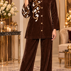Corduroy Velvet Embroidered Co-ord Set