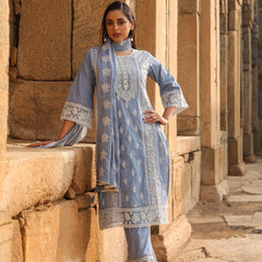 Mulson Mist Blue Embroidered Suit Set