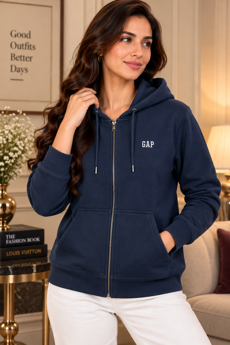 Women’s Premium Full-Zip Hooded Sweatshirt with Pockets – Taupe