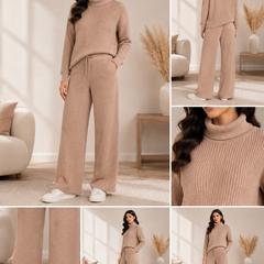 Mocha Textured Turtleneck Knitted Co-ord Set
